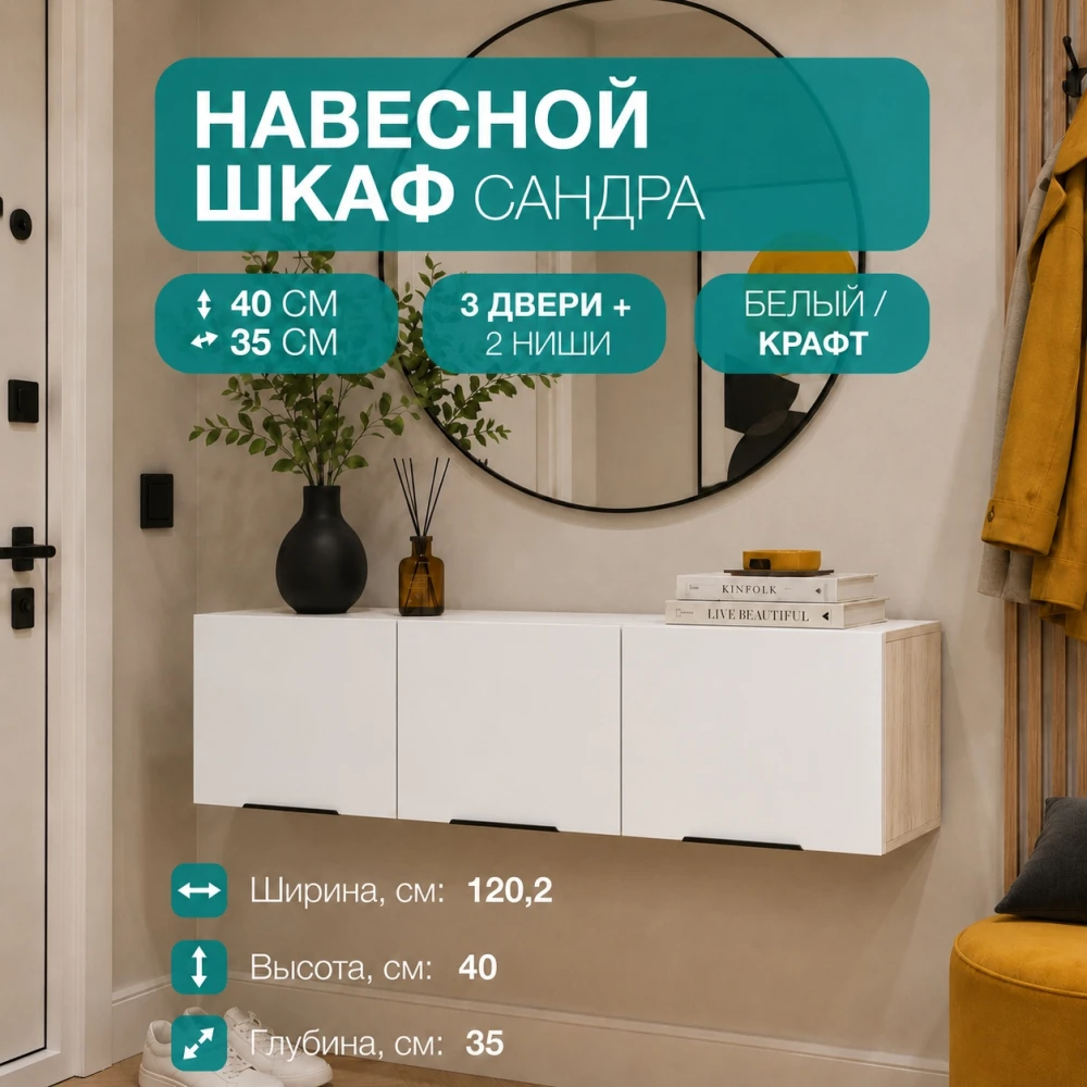 Шкаф навесной "Сандра" ШКН-03 Крафт/Белый БН